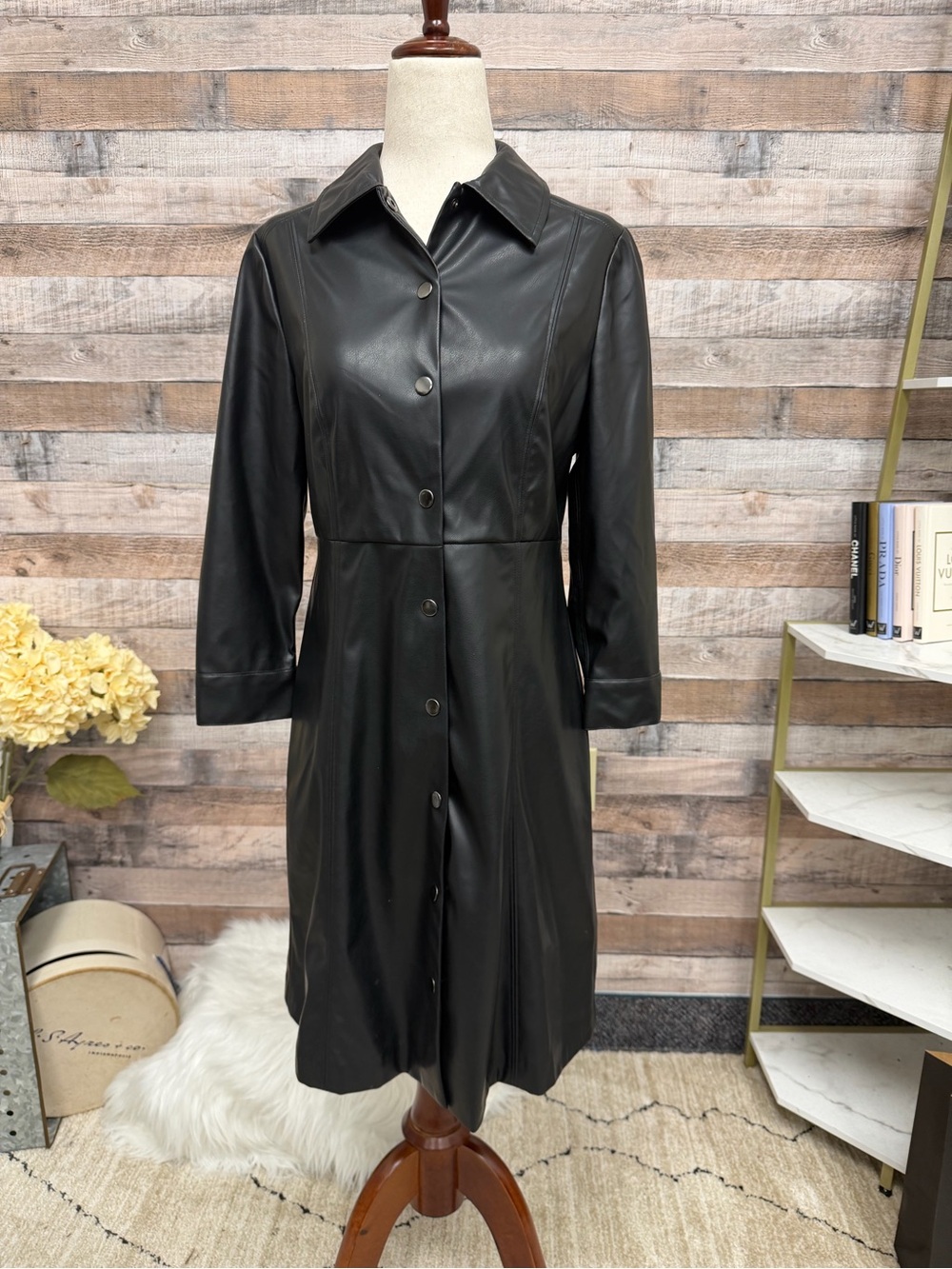 Nanette Lepore black vegan leather shirt dress